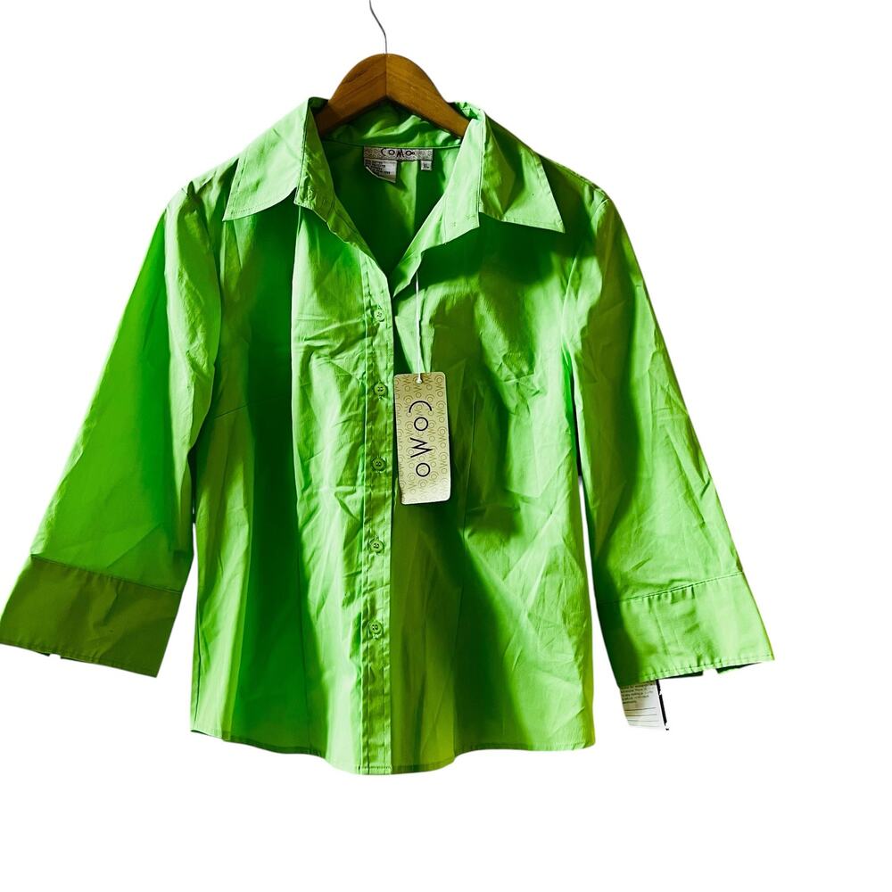 Como Green Cotton Button Up Three Quarter Sleeve Top Size XL NWT